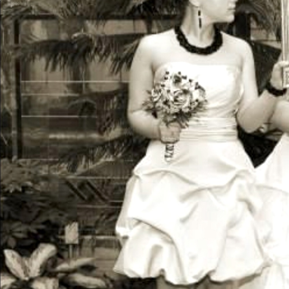 David’s bridal champagne bridesmaid dress.